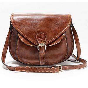 Patricia Nash Leather Penrose Foldover Leather Saddle Bag in Brown